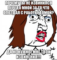 почему ты не извинился передо мной за то,что опоздал с работы домой? да не нужны мне твои извинения!!!