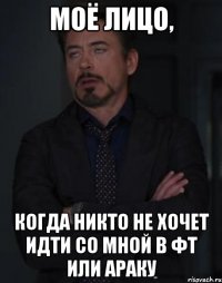 моё лицо, когда никто не хочет идти со мной в фт или араку