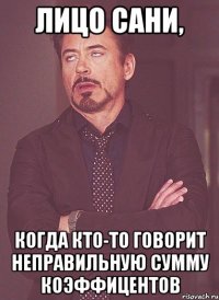 лицо сани, когда кто-то говорит неправильную сумму коэффицентов