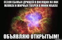 сезон ебаных дрищей в висящих на них майках и жирных тварей в мини юбках объявляю открытым!