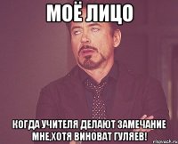 моё лицо когда учителя делают замечание мне,хотя виноват гуляев!