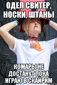 одел свитер, носки, штаны комары не достанут пока играю в скайрим