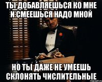 ты добавляешься ко мне и смеешься надо мной но ты даже не умеешь склонять числительные