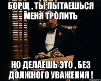 борщ , ты пытаешься меня тролить но делаешь это , без должного уважения !