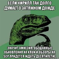 если кирилл так долго думает о затяжном дожде значит амнезия, обещанные обновления на krun и обзоры на scp придётся ждать десятилетие