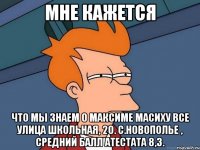 мне кажется что мы знаем о максиме масиху все улица школьная, 20. с.новополье , средний балл атестата 8,3.