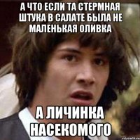 а что если та стермная штука в салате была не маленькая оливка а личинка насекомого