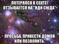 потерялся в секте! отзывается на "иди сюда" просьба, привести домой или позвонить.