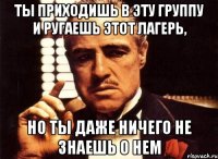 ты приходишь в эту группу и ругаешь этот лагерь, но ты даже ничего не знаешь о нем