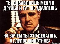 ты добавляешь меня в друзья и тут же удаляешь но зачем ты это делаешь, о глупое животное?