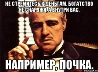 не стремитесь к деньгам. богатство не снаружи, а внутри вас. например, почка.