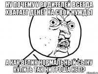 ну почему у родителей всегда хватает денег на свои нужды а как велик нормальный сыну купить так ни гроша нет!?