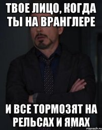твое лицо, когда ты на вранглере и все тормозят на рельсах и ямах
