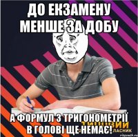 до екзамену менше за добу а формул з тригонометрії в голові ще немає!