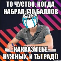 то чуство, когда набрал 140 баллов какраз тебе нужных, и ты рад!)