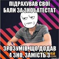 підрахував свої бали за зно і атестат зрозумів, що додав 4 зно, замість 3