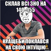 склав всі зно на 140 -155 краще би поклався на свою інтуїцію