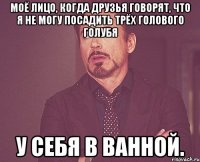 моё лицо, когда друзья говорят, что я не могу посадить трёх голового голубя у себя в ванной.