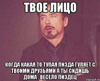 твое лицо когда какая то тупая пизда гуляет с твоими друзьями а ты сидишь дома . весело пиздец