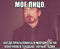 мое лицо, когда просыпаюсь в маршрутке на конечной в тендыке. ночью. один.