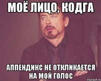 моё лицо, кодга аппендикс не откликается на мой голос