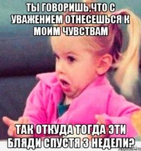 ты говоришь,что с уважением отнесешься к моим чувствам так откуда тогда эти бляди спустя 3 недели?