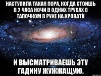 наступила такая пора, когда стоишь в 2 часа ночи в одних трусах с тапочком в руке на кровати и высматриваешь эту гадину жужжащую.