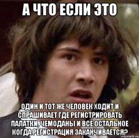 а что если это один и тот же человек ходит и спрашивает где регистрировать палатки, чемоданы и все остальное когда регистрация заканчивается?