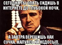 сегодня ты опять сидишь в интернете до глубокой ночи, а завтра верещишь как сучка, жалуясь на недосып.