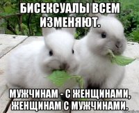 бисексуалы всем изменяют. мужчинам - с женщинами, женщинам с мужчинами.