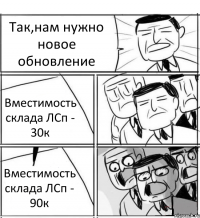 Так,нам нужно новое обновление Вместимость склада ЛСп - 30к Вместимость склада ЛСп - 90к