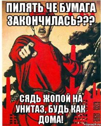 пилять че бумага закончилась??? сядь жопой на унитаз, будь как дома!