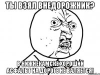 ты взял внедорожник? в нижнекамске хороший асфальт на дороге не валяется!