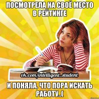 посмотрела на своё место в рейтинге и поняла, что пора искать работу..(