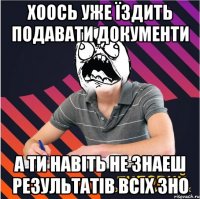 хоось уже їздить подавати документи а ти навіть не знаеш результатів всіх зно