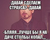 -давай сделаем страуса? -давай -бляяя...лучше бы я на даче столбы копал....