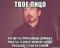 твое лицо когда ты приходишь домой с работы, а бобер анжела снова посылает тебя за соком