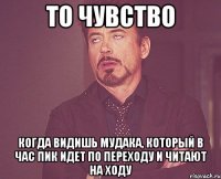 то чувство когда видишь мудака, который в час пик идет по переходу и читают на ходу