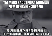 ты меня расстроил больше чем пенкин и зверев( убери в квартире а то мертвые голуби заведутся за унитазом,сука.