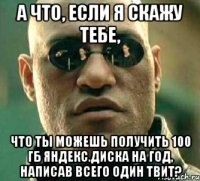 а что, если я скажу тебе, что ты можешь получить 100 гб яндекс.диска на год, написав всего один твит?