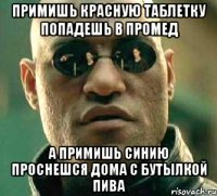 примишь красную таблетку попадешь в промед а примишь синию проснешся дома с бутылкой пива