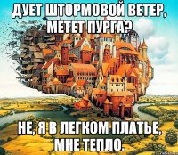 дует штормовой ветер, метет пурга? не, я в легком платье, мне тепло.