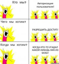 Авторизация пользователя! Разрешить доступ! Когда кто-то угадал какой-нибудь ник из базы!