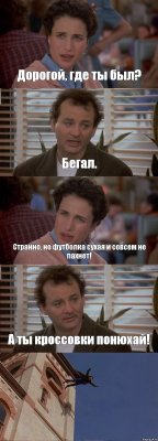 Дорогой, где ты был? Бегал. Странно, но футболка сухая и совсем не пахнет! А ты кроссовки понюхай! 