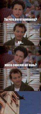 Ты что,вегетарианец? да... мясо совсем не ешь?  