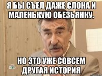 я бы съел даже слона и маленькую обезьянку. но это уже совсем другая история