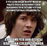 а что если люди вокруг меня на работе плохо исполняют свои обязанности не потому что они некомпетентные специалисты, а потому что они агенты властей и следят за мной.