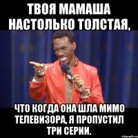 твоя мамаша настолько толстая, что когда она шла мимо телевизора, я пропустил три серии.