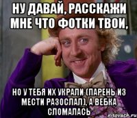 ну давай, расскажи мне что фотки твои, но у тебя их украли (парень из мести разослал), а вебка сломалась