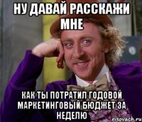 ну давай расскажи мне как ты потратил годовой маркетинговый бюджет за неделю